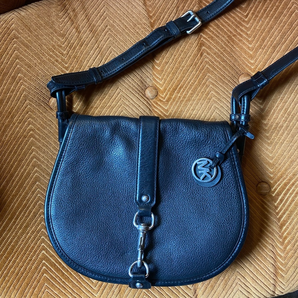 Michael Kors Black Leather Crossbody Bag Saddlebag